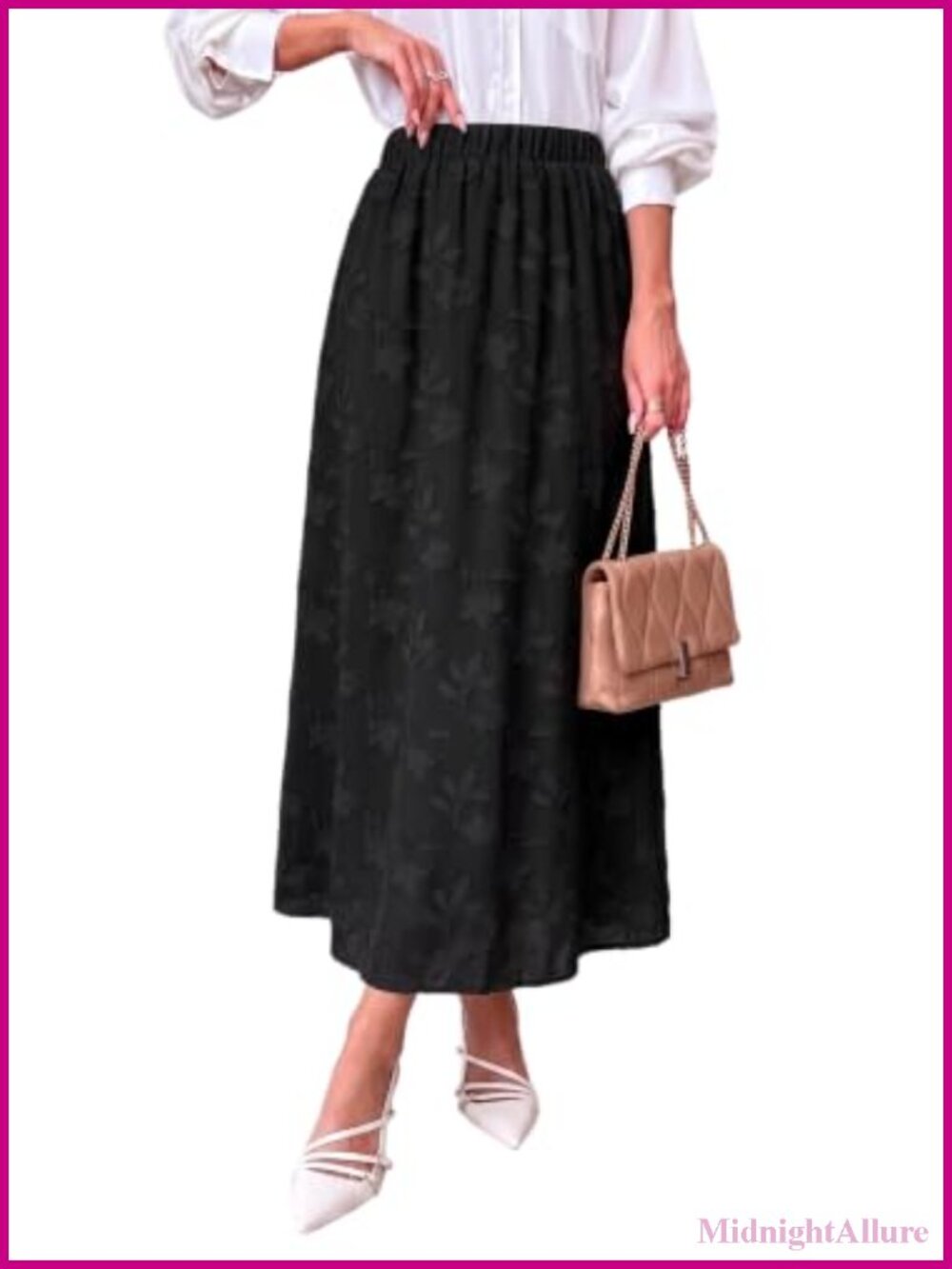 Women Floral Lace Maxi Skirt Flowy Bohemian Elastic Waist A-Line